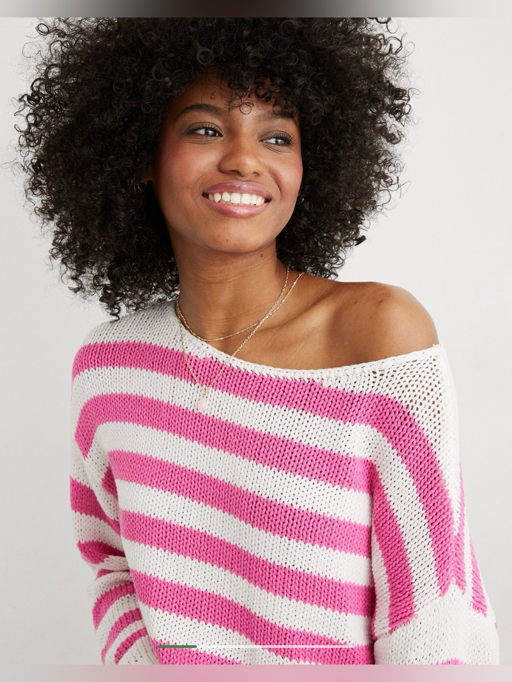 Aerie Off-the-Shoulder Pink and White Sweater Size XS